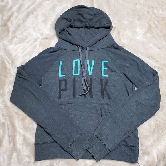 PINK VICTORIA'S SECRET GRAY "LOVE PINK" HOODIE - Picture 1 of 2